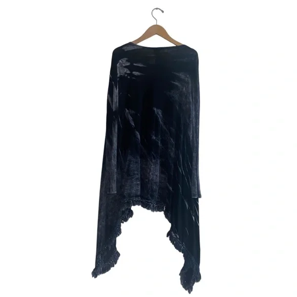 American Age Open Front Boho Fringe Acid Wash Black Tie Dye Cardigan Sz Small - Picture 5 of 16